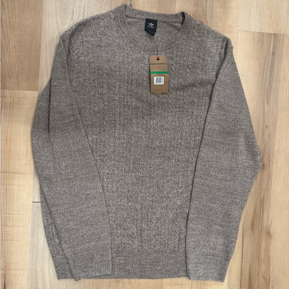 NWT Dockers Cable Knit Crewneck Sweater Oatmeal Beige Marl Large
